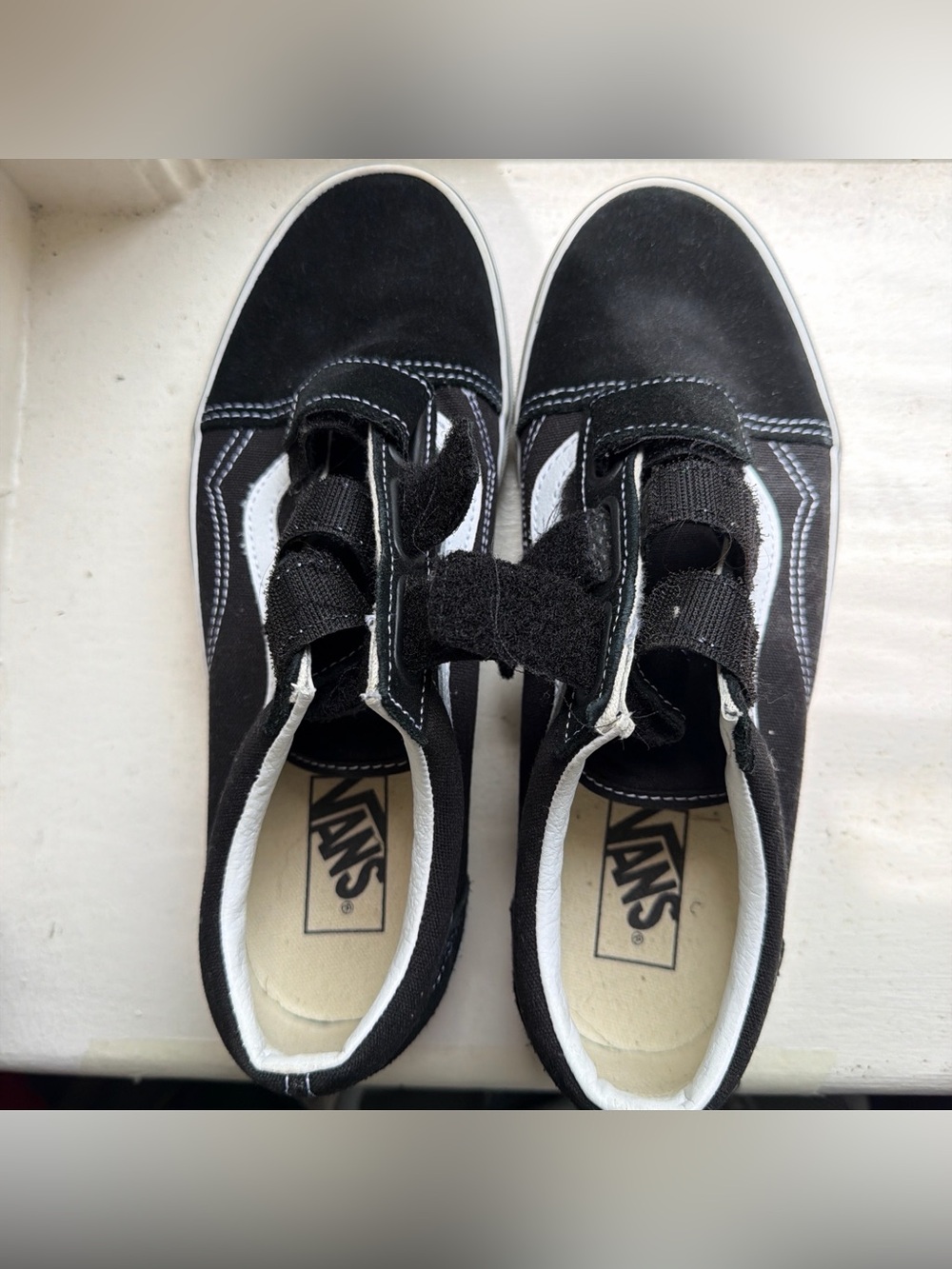 Vans Kids Black & White Velcro Slip-On Skate Sneakers